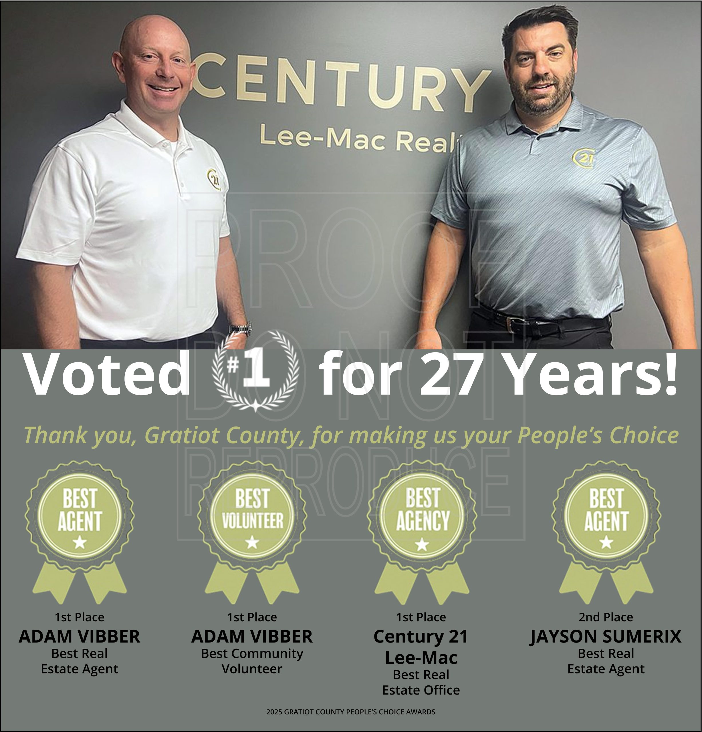 Adam Vibber receiving recognition as the 2026 Gratiot County People's Choice Best Real Estate Agent and Best Community Volunteer